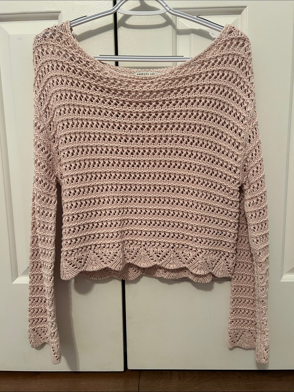 American Eagle Outfitters Crochet Scoop-Neck Sweater in Blush